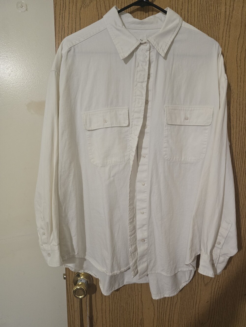 aerie Oversized Casual White Button-Up Pocket Shirt - Picture 2 of 3